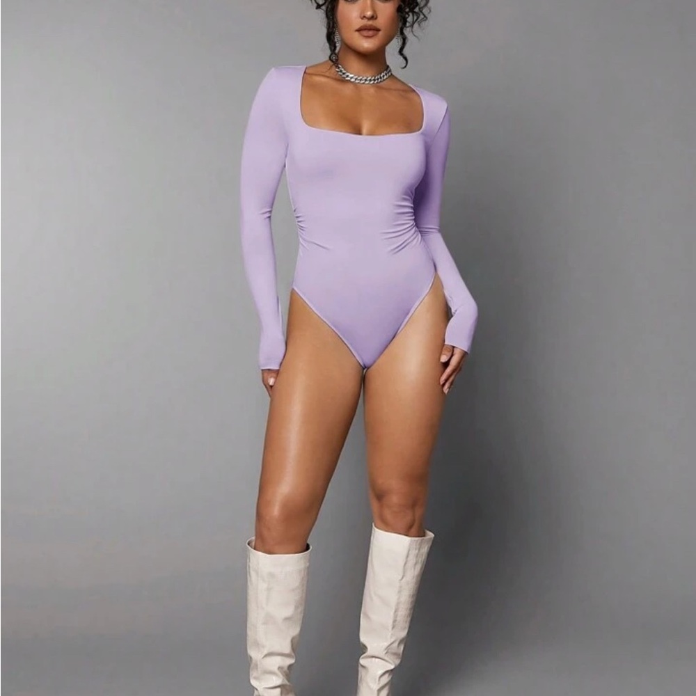 SHEIN Purple Asymmetrical Long Sleeve Bodysuit